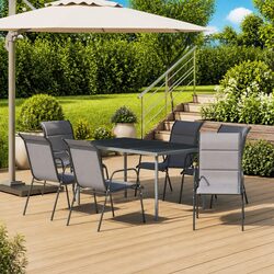 Outdoor Dining Set 7 Piece Steel Frame Chairs Table Patio Furniture Anthracite