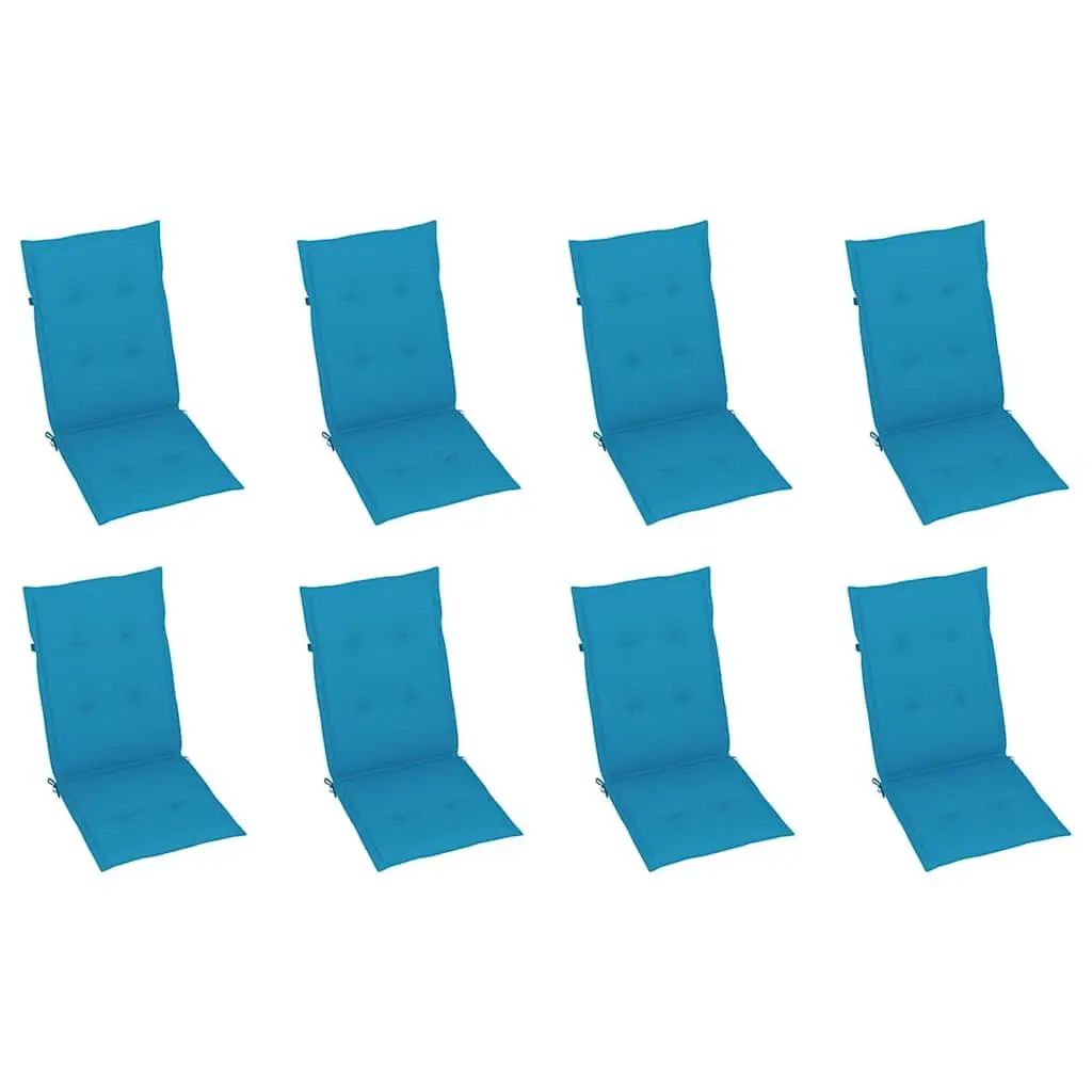 8 Teak Wood Folding Reclining Chairs with Blue Cushions