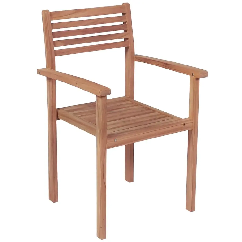 Stackable Outdoor Dining Chairs with Cushions 8 Piece Set Teak Wood Garden