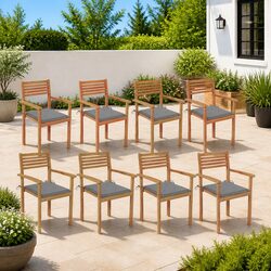 Outdoor Stackable Garden Chair Set: 8 Teak Wood Chairs