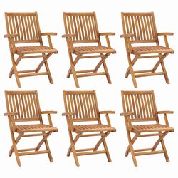 Outdoor Folding Chairs Set of 6 - Teak Wood Brown