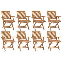 8 Folding Outdoor Chairs - Solid Teak Wood Construction