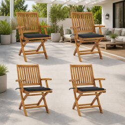 Folding Garden Chairs Set of 4 - Teak Hardwood Construction