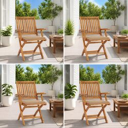 Details on Folding Garden Chairs: 4 Teak Wood Chairs with Cushions