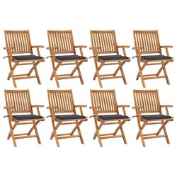 8 Folding Garden Chairs Set with Cushions and Teak Wood