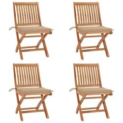 Folding Outdoor Chairs Set of 4 - Teak Wood and Cushions