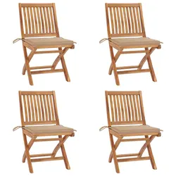 Folding Outdoor Chairs Set of 4 - Teak Wood and Cushions