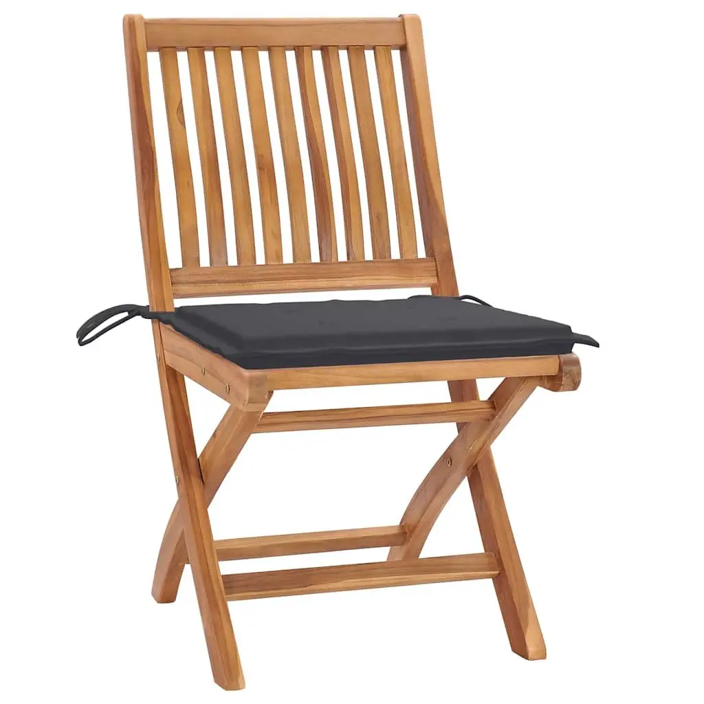 Outdoor Folding Garden Chairs with Cushions Set 6 pcs Teak Wood Anthracite