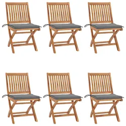 Teak Wood Folding Garden Chairs Set - 6 with Cushions