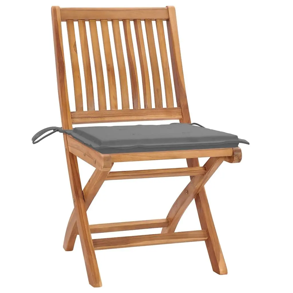 Outdoor Folding Garden Chairs Set 6 Pcs with Cushions Teak Wood Grey