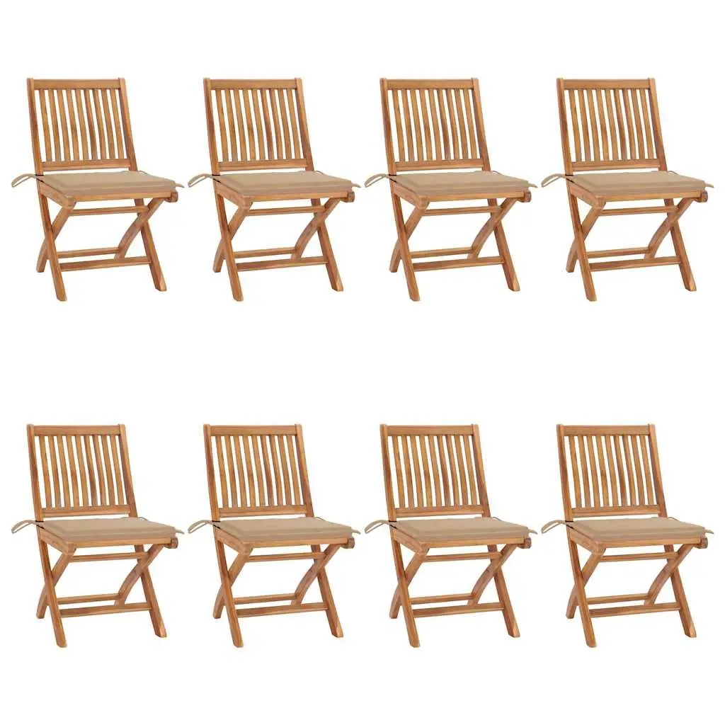 Folding Garden Chairs Set 8 Pieces for Outdoor Use Teak Wood with Cushions