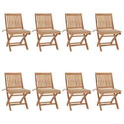 8-Piece Folding Garden Chair Set with Beige Cushions