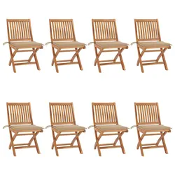 8-Piece Folding Garden Chair Set with Beige Cushions