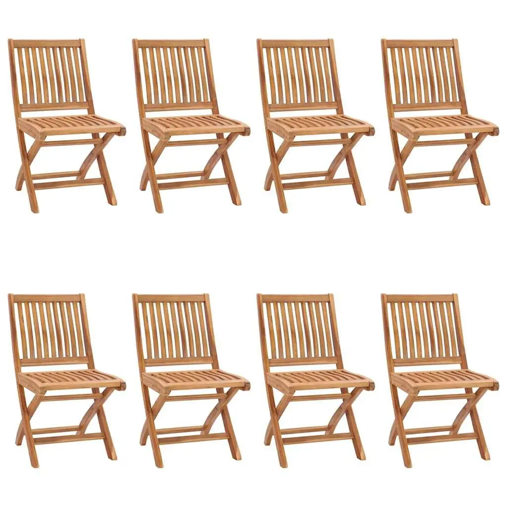 Folding Garden Chairs Set 8 Pieces for Outdoor Use Teak Wood with Cushions