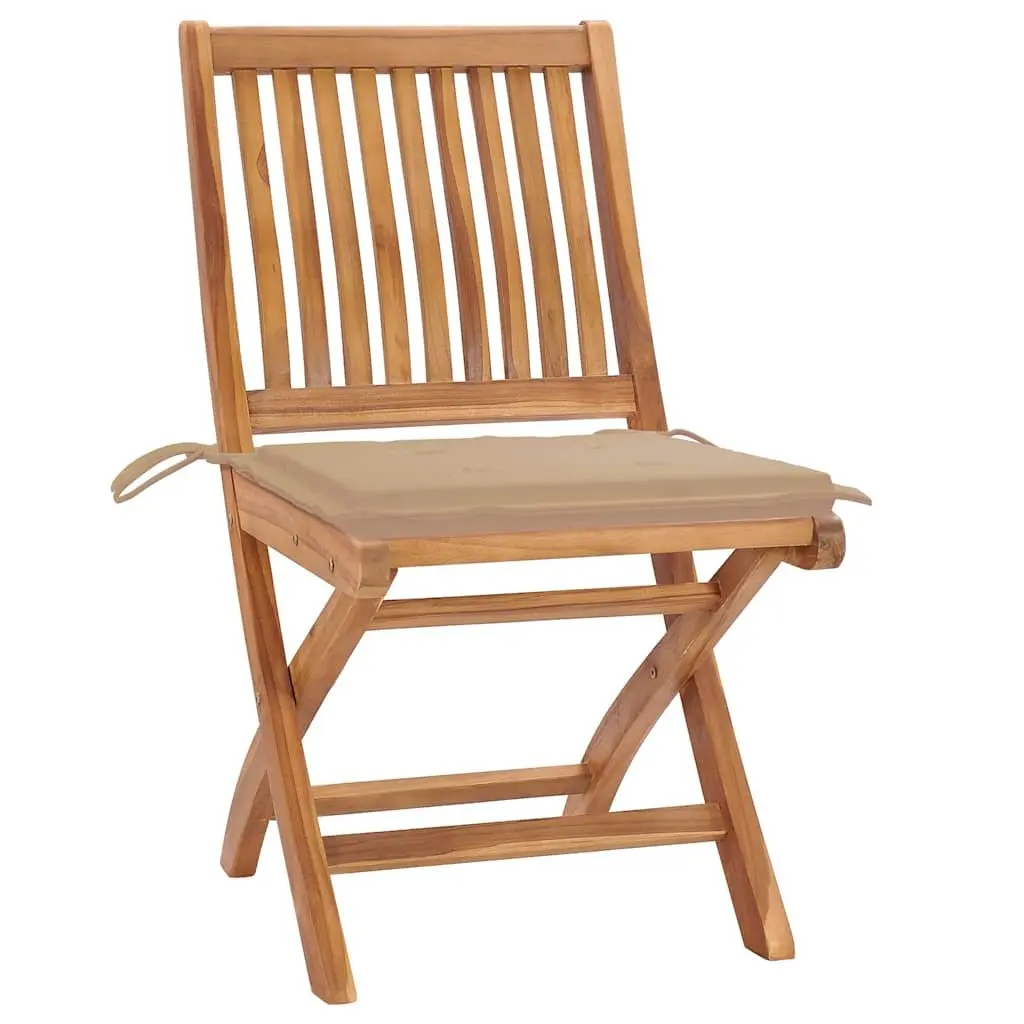 Folding Garden Chairs Set 8 Pieces for Outdoor Use Teak Wood with Cushions