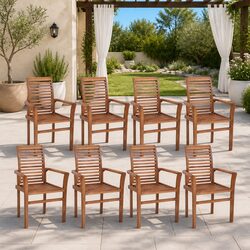 Stacking Dining Chairs 8pcs Teak Wood Outdoor Garden Patio Furniture Brown