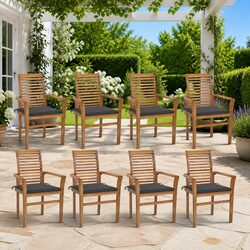 8 Teak Wood Dining Chairs Set with Cushions
