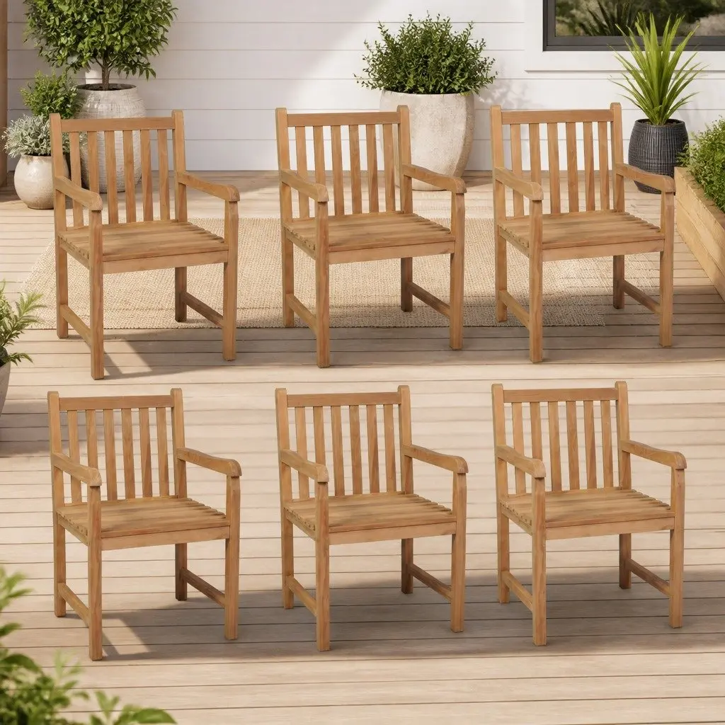 Outdoor Chairs 6 pcs Solid Teak Wood Garden Patio Seating Set Brown