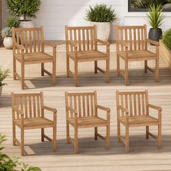 6 Outdoor Chairs: Solid Teak Wood Garden Seating Set