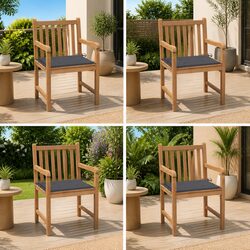 Outdoor Seating Set of 4 Teak Wood Chairs with Cushions