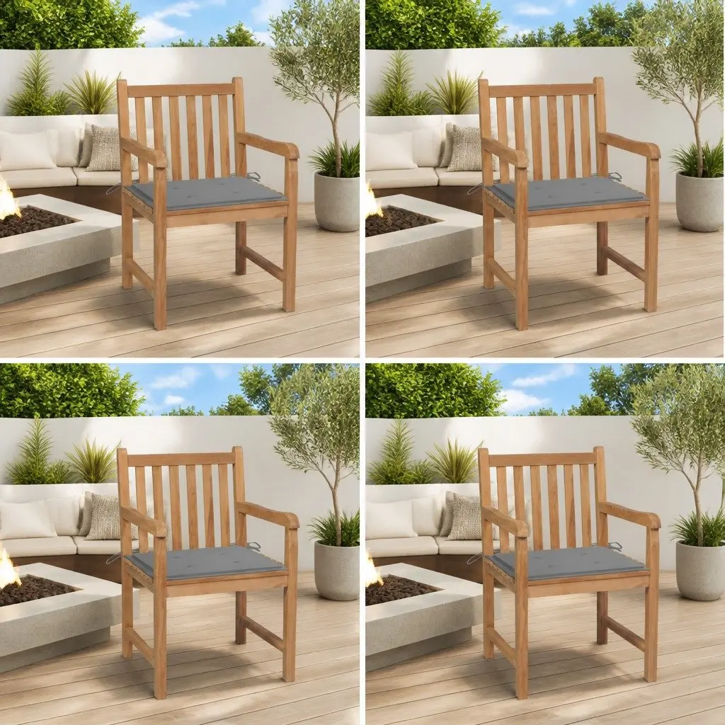 Garden Chairs Set for Outdoor Use 4 Piece Teak Wood with Grey Cushions