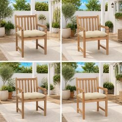 Outdoor Garden Chairs Set of 4 with Cream White Cushions Solid Teak Wood