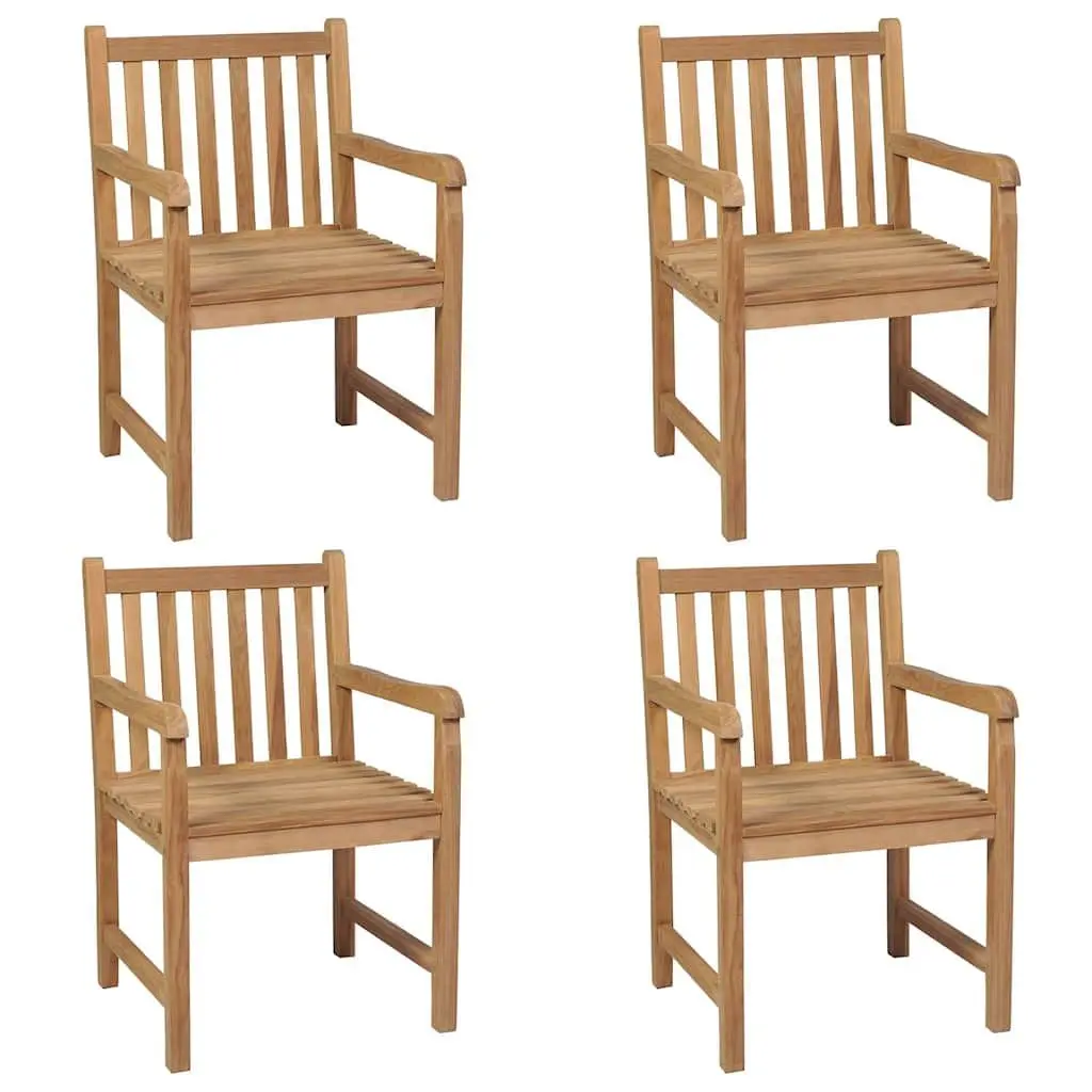 Outdoor Garden Chairs Set of 4 for Patio Cream White Cushions Solid Teak Wood