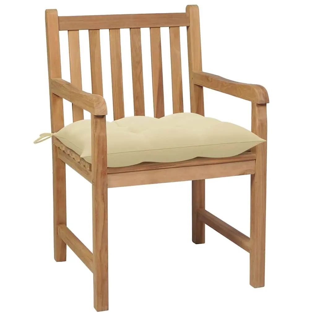 Outdoor Garden Chairs Set of 4 for Patio Cream White Cushions Solid Teak Wood