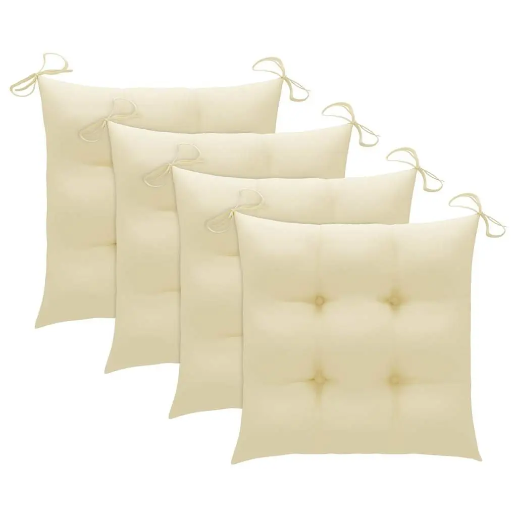 Outdoor Garden Chairs Set of 4 for Patio Cream White Cushions Solid Teak Wood