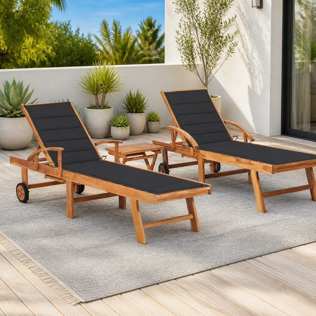 Sun Loungers Set for Garden 2 Piece with Side Table Adjustable Backrest