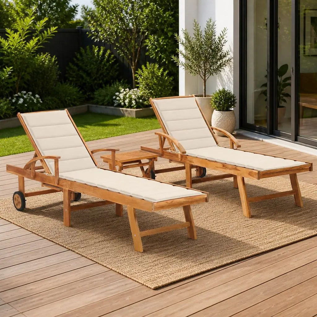 Sun Lounger Set 2 pcs with Side Table Adjustable Backrest Outdoor Garden