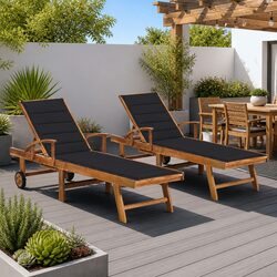 Teak Wood Sun Lounger Set – 2 Adjustable Loungers with Cushions