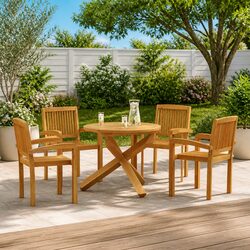 5 Piece Garden Dining Set: 1 Table & 4 Chairs in Teak