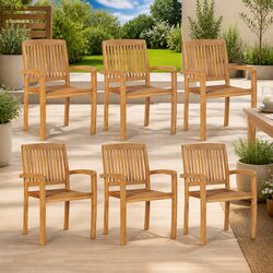 6-Piece Outdoor Dining Chairs - Solid Teak Wood Construction