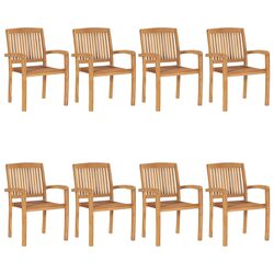 8 Stacking Chairs in Brown Teak for Outdoor Use