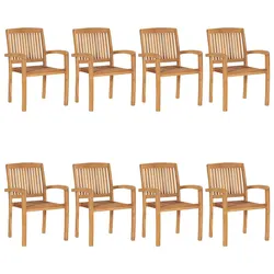 8 Stacking Chairs in Brown Teak for Outdoor Use