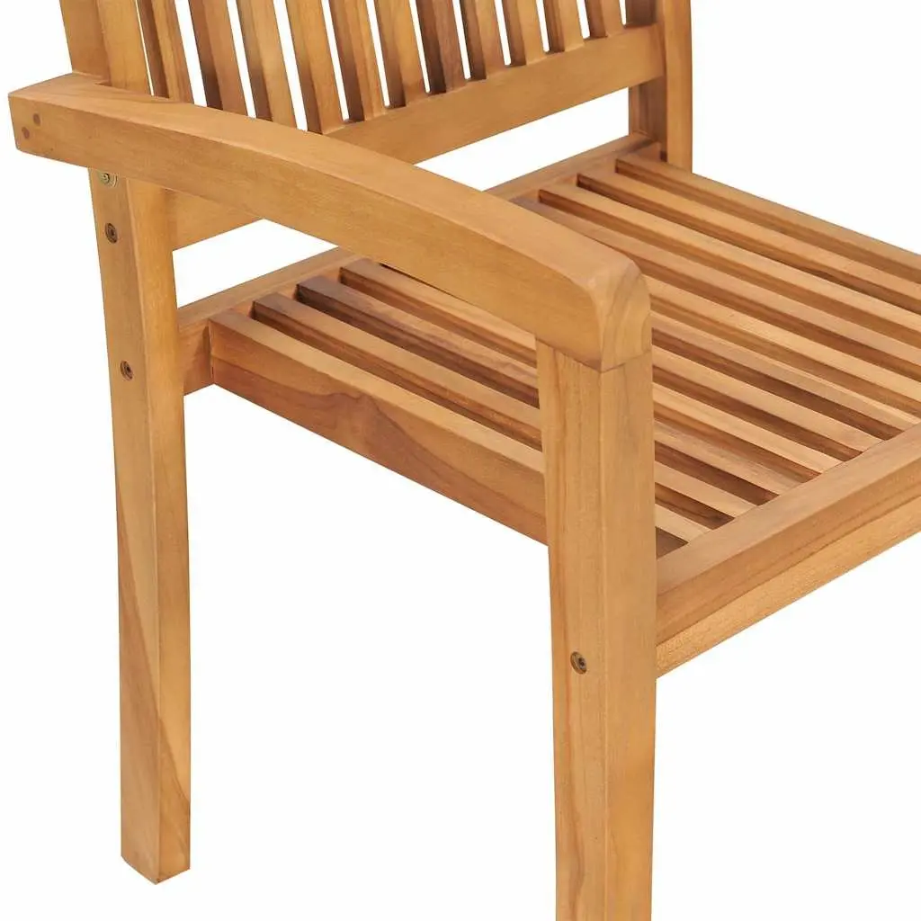 8 Stacking Chairs in Brown Teak for Outdoor Use