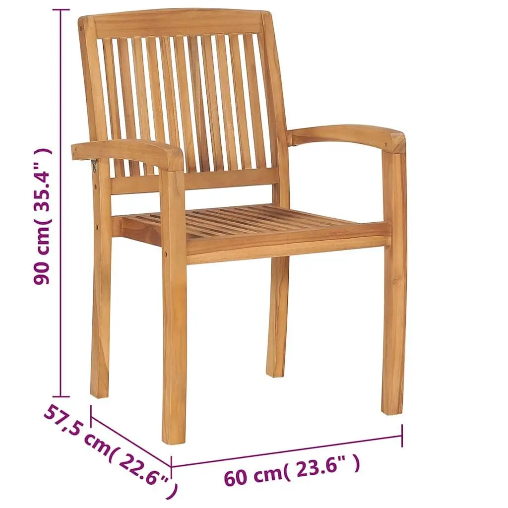8 Stacking Chairs in Brown Teak for Outdoor Use