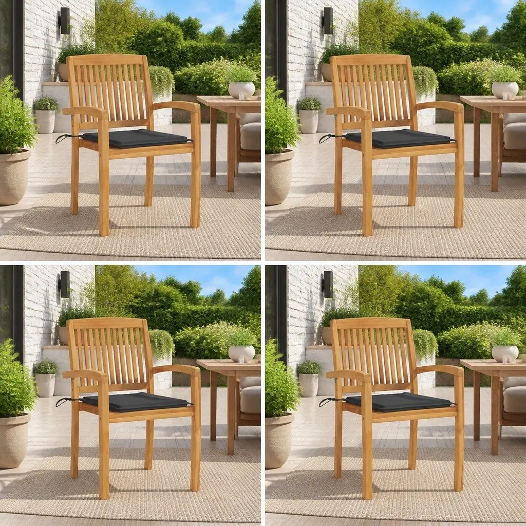 Outdoor Stacking Garden Chairs Set 4 Pieces Teak Wood Anthracite