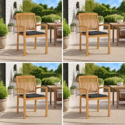 4-Piece Teak Wood Outdoor Stacking Chairs with Cushions