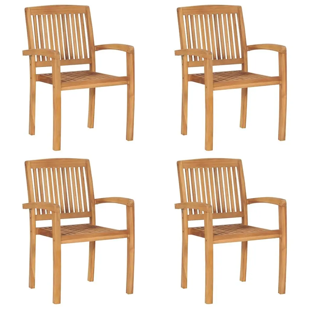 Outdoor Stacking Garden Chairs Set 4 Pieces Teak Wood Anthracite