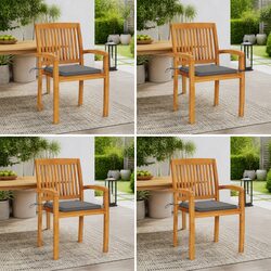 4-Piece Stacking Garden Chair Set in Teak Wood with Cushions