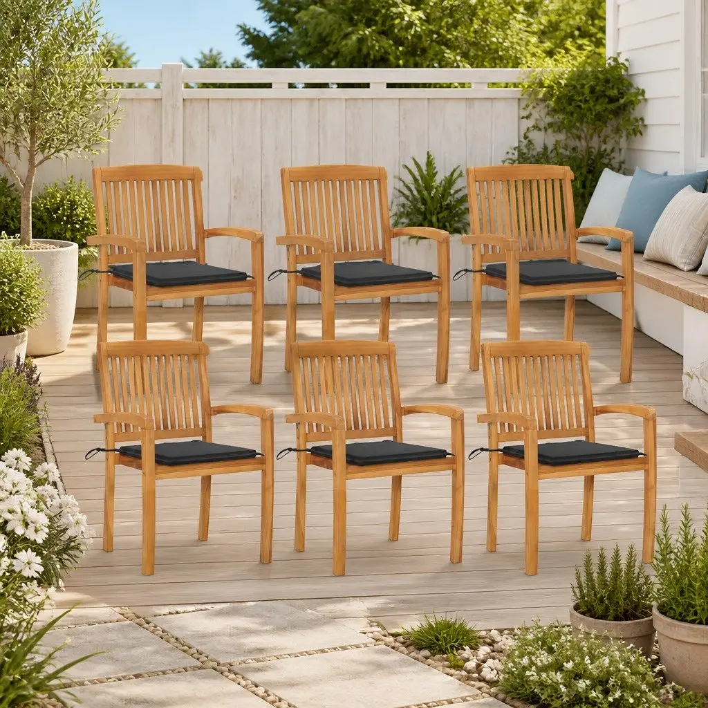 Stacking Garden Chairs Set for Outdoor Use Teak Wood Anthracite 6 Piece