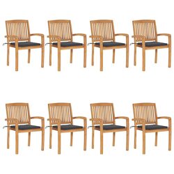 Outdoor Stacking Chairs Set of 8 - Teak Wood, Anthracite