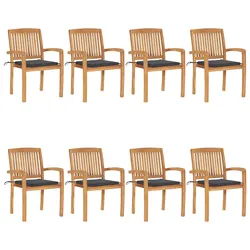 Outdoor Stacking Chairs Set of 8 - Teak Wood, Anthracite
