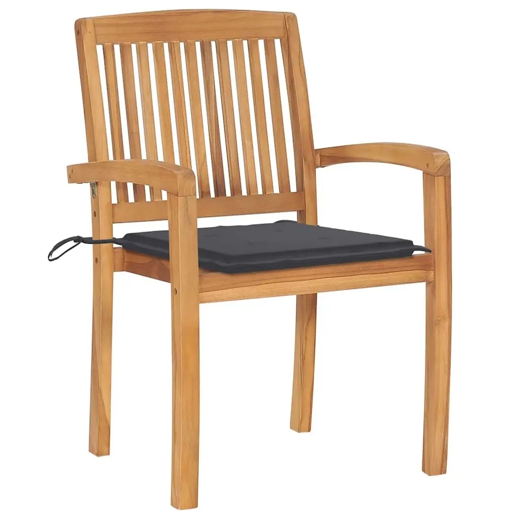 Stacking Garden Chairs Set for Outdoor Use 8 Piece Teak Wood with Cushions Anthracite