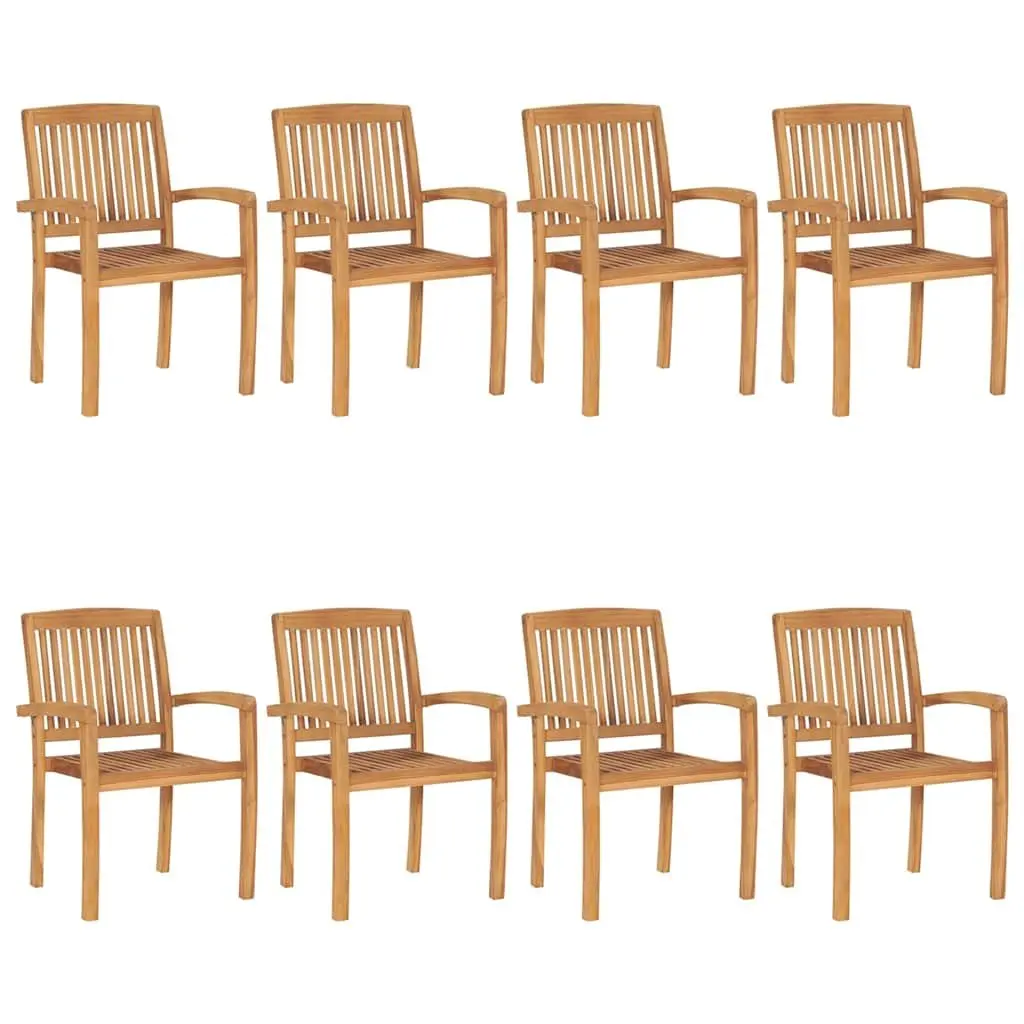 Outdoor Stacking Garden Chairs with Cushions 8 Pieces Teak Wood Grey Patio