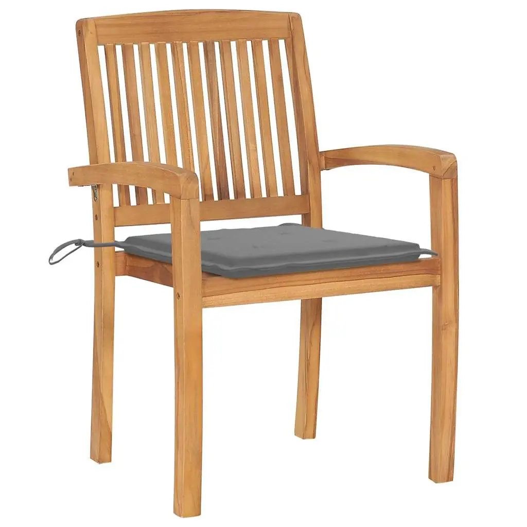 Outdoor Stacking Garden Chairs with Cushions 8 Pieces Teak Wood Grey Patio
