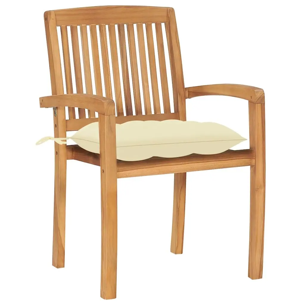 Solid Teak Wood Stacking Garden Chairs Set of 4 with Cushions