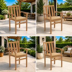 4 Stackable Outdoor Chairs in Teak with Beige Cushions